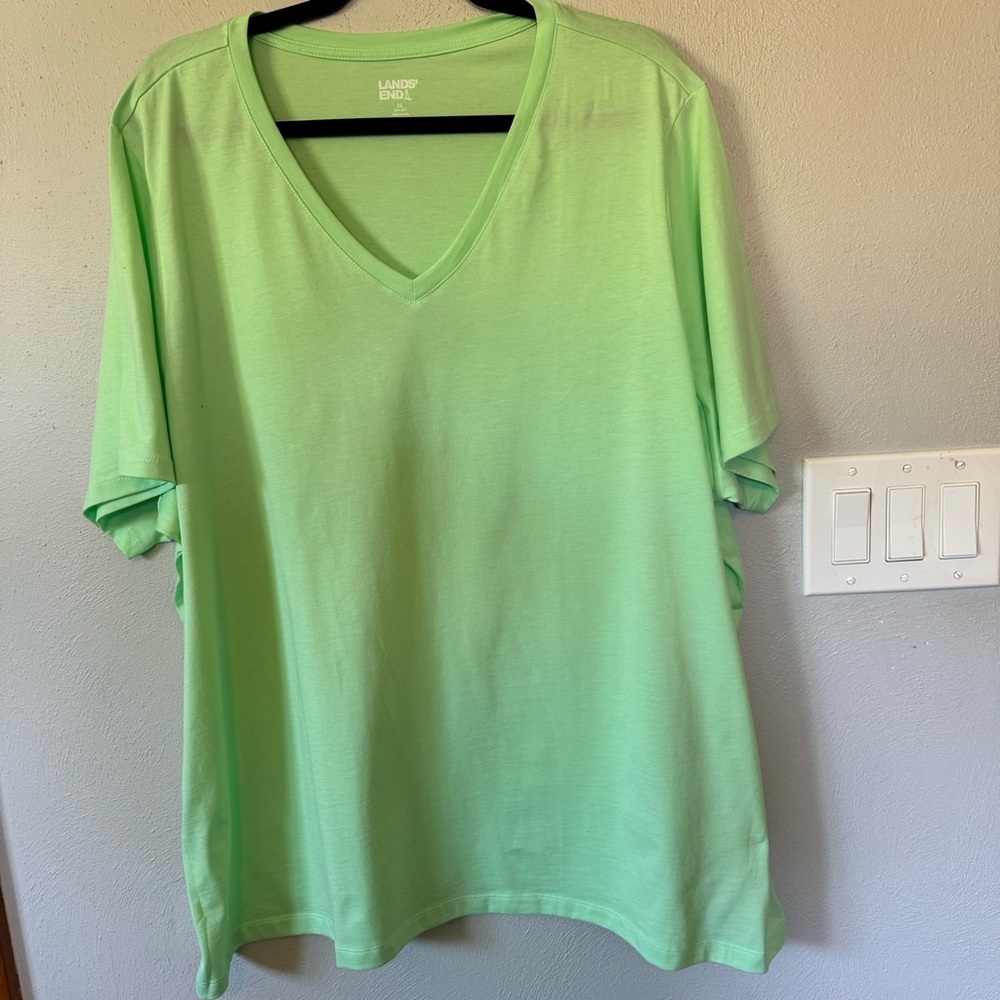Lands' End Women’s Relaxed-Fit Supima Cotton V-Neck Tee Size 3X NWOT Light Green